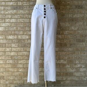 Kenneth Cole New York High Rise Button Fly Raw Hem White Denim Jeans Size 8 🌸